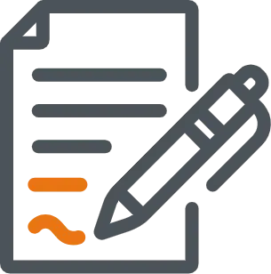 Ícono de hoja con lapicera escribiendo